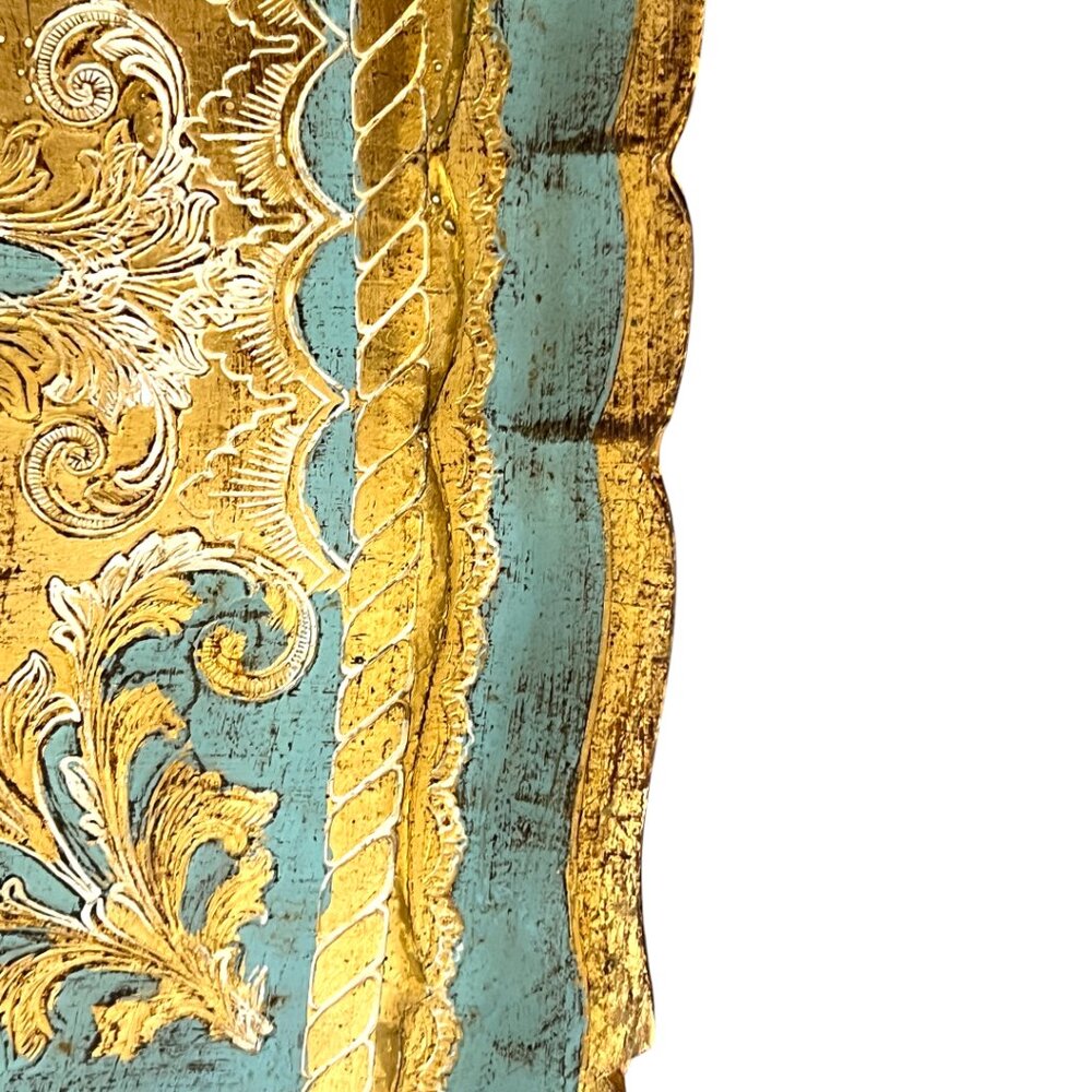Vtg Florentine Gold Giltwood Tray – Blue & Gold Italian Hollywood Regency Tray - Picture 5 of 10